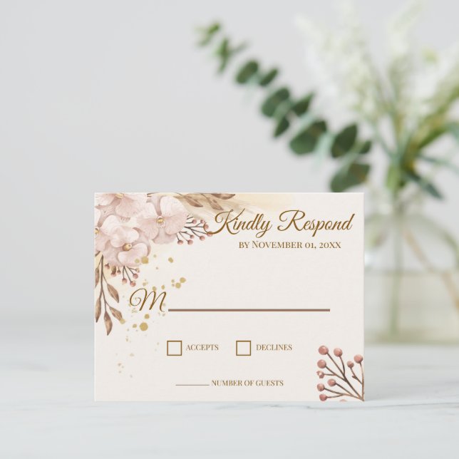 Tarjeta de respuesta RSVP Floral Boho Rústica Rosa (Anverso de pie)