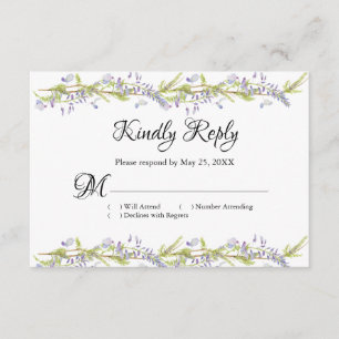 Tarjeta de respuesta RSVP floral de Boho morado y