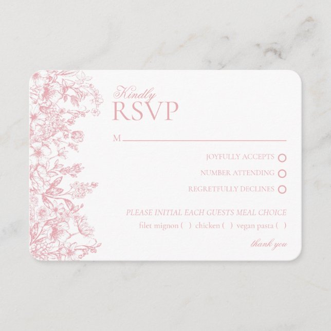 Tarjeta de respuesta RSVP floral de Chinoiserie ro (Anverso)