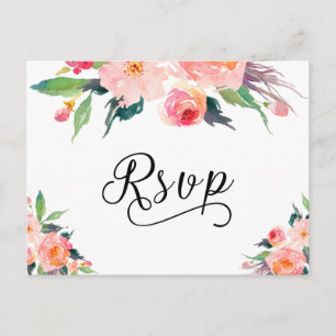 Tarjeta de respuesta RSVP floral de color de agua 