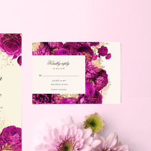 Tarjeta de respuesta RSVP floral de color rosa de 
