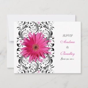 Tarjeta de respuesta RSVP floral de gerbera rosa