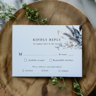 Tarjeta de respuesta RSVP Floral de invierno azul