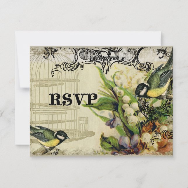 Tarjeta de respuesta RSVP - Floral de jaula de páj (Anverso)