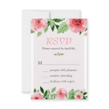 Tarjeta de respuesta RSVP floral de rosa en acuare