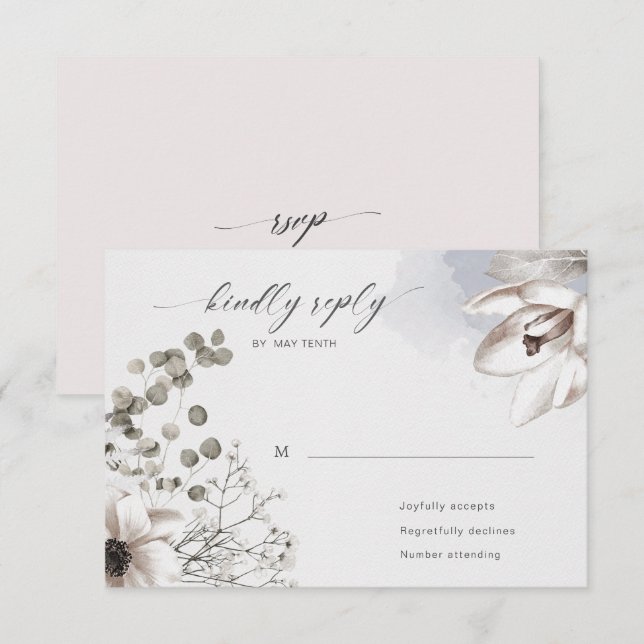 Tarjeta de respuesta RSVP floral elegante con toqu (Anverso / Reverso)