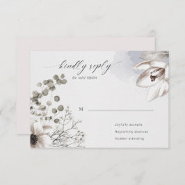 Tarjeta de respuesta RSVP floral elegante de plata