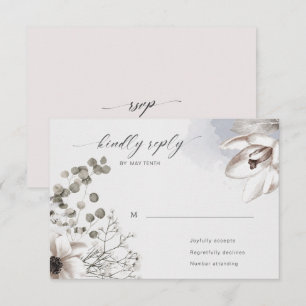 Tarjeta de respuesta RSVP floral elegante de plata