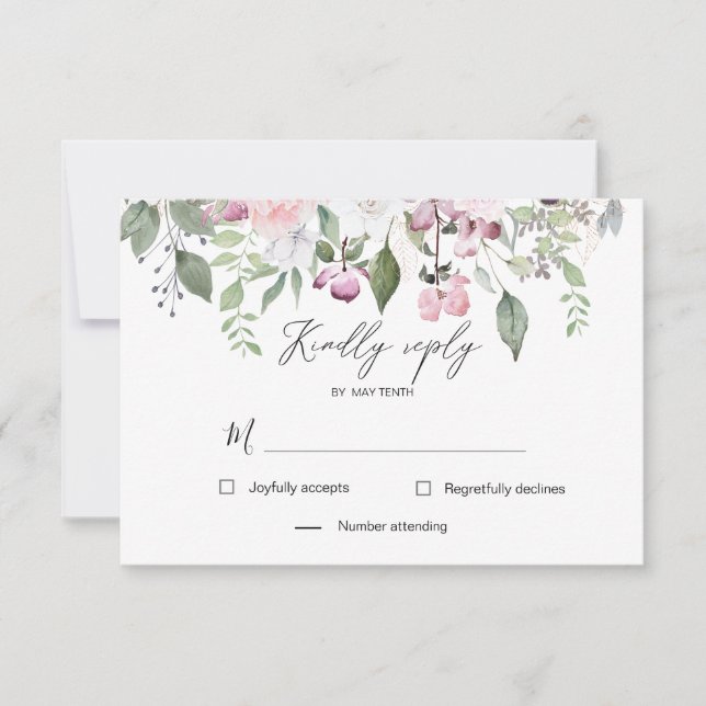 Tarjeta de respuesta RSVP floral elegante de Rosa  (Anverso)