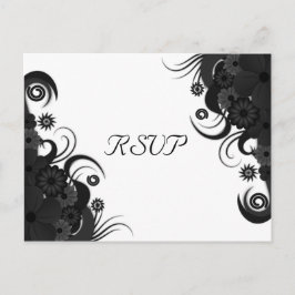 Tarjeta de respuesta RSVP floral en blanco y negro