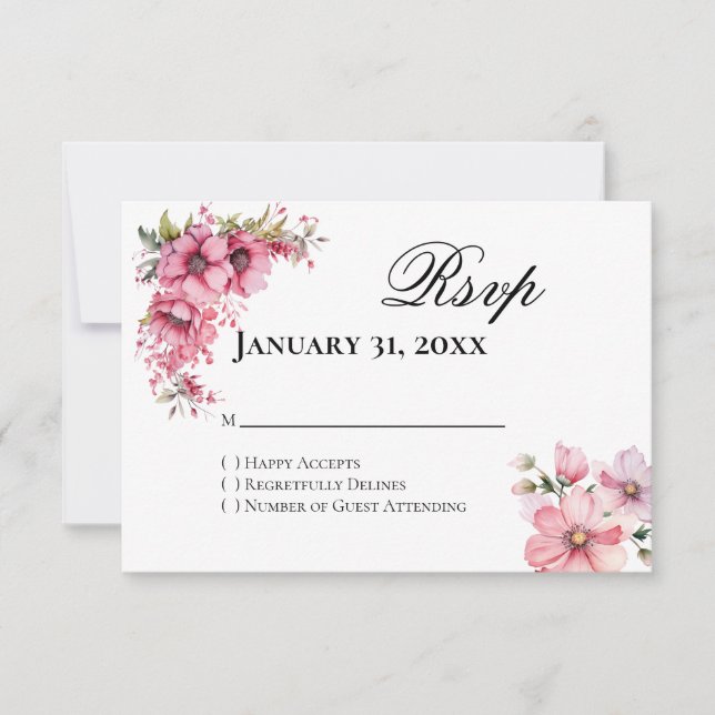 Tarjeta de respuesta RSVP floral rosa (Anverso)