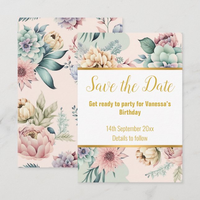 TARJETA DE RESPUESTA RSVP FLORAL ROSA ELEGANTE DE  (Anverso / Reverso)
