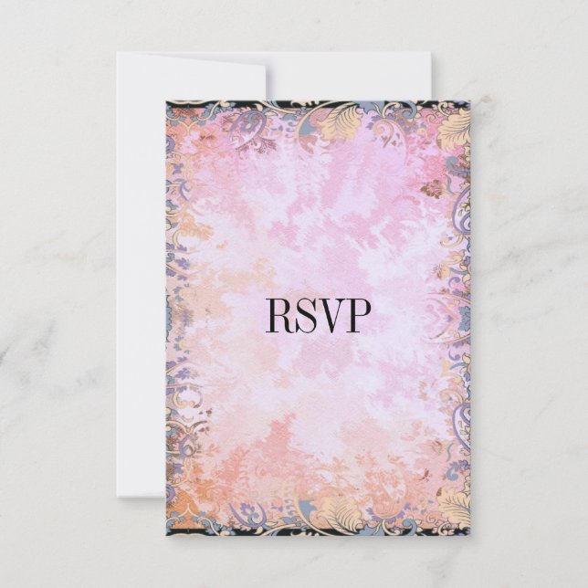 Tarjeta de respuesta RSVP Floral rosa negro (Anverso)
