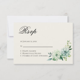 Tarjeta de respuesta RSVP floral verde de Quinceañ