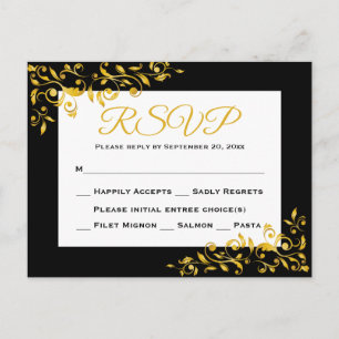 Tarjeta De Respuesta RSVP Gold Y Black Floral Swir