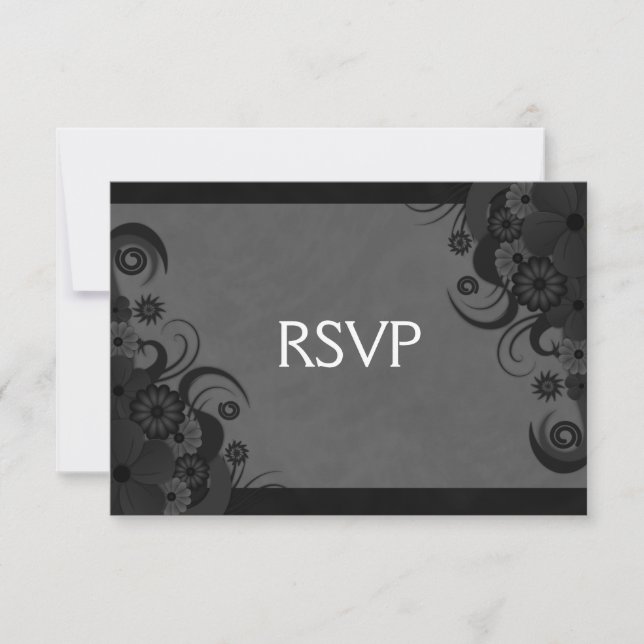 Tarjeta de respuesta RSVP gótica floral negra y gr (Anverso)