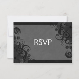 Tarjeta de respuesta RSVP gótica floral negra y gr