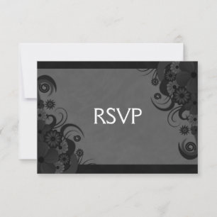 Tarjeta de respuesta RSVP gótica floral negra y gr