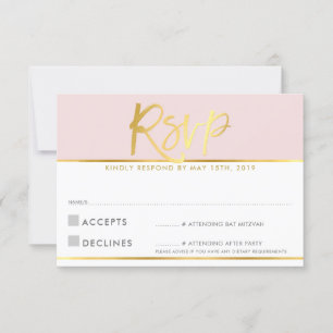 TARJETA DE RESPUESTA RSVP guión dorado rosa pálido