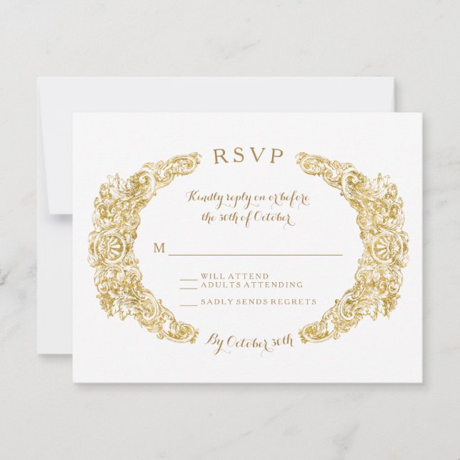 Tarjeta de respuesta RSVP Leaf Acanthus floral gra (Anverso)