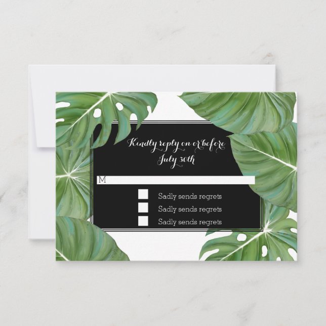 Tarjeta de respuesta RSVP Leaf Tropical Sale Folia (Anverso)