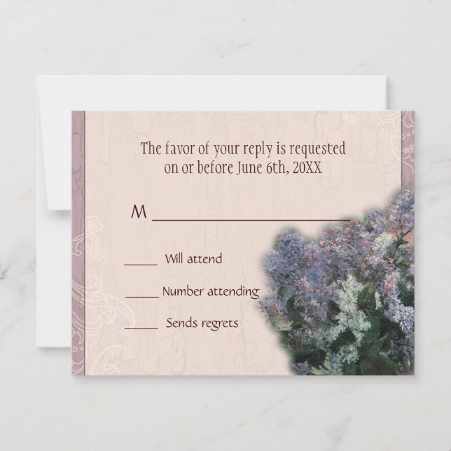 Tarjeta de respuesta RSVP - Lilacs impresionistas (Anverso)