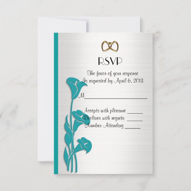 Tarjeta de respuesta RSVP llamada lilies turquoise (Anverso)
