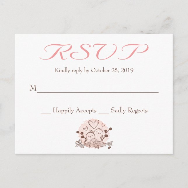 Tarjeta de respuesta RSVP Lovebirds Rosa Y Marrón (Anverso)