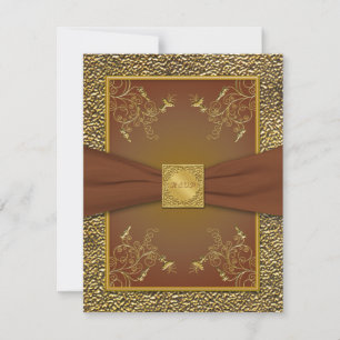 Tarjeta de respuesta RSVP marrón y dorado ornament