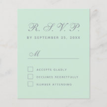 Tarjeta de respuesta RSVP Mint Green Gray Script