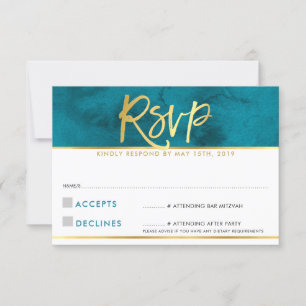 TARJETA DE RESPUESTA RSVP moderna azul teal dorado