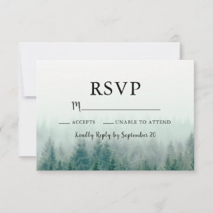 Tarjeta de respuesta RSVP moderna de abetos brumos