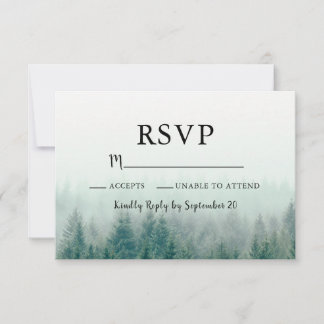Tarjeta de respuesta RSVP moderna de abetos brumos