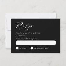 Tarjeta de respuesta RSVP moderna en blanco y negr
