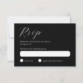 Tarjeta de respuesta RSVP moderna en blanco y negr