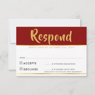 Tarjeta de respuesta RSVP moderna en rojo burdeos 