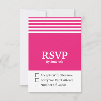 Tarjeta de respuesta RSVP moderna rosa y blanca de