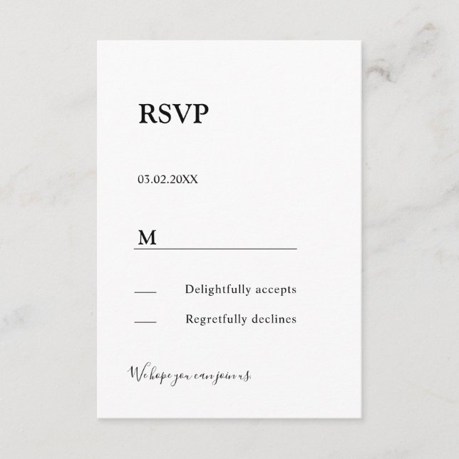 Tarjeta de respuesta RSVP moderna simple y elegant (Anverso)