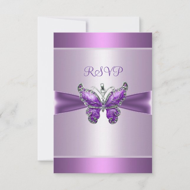 Tarjeta de respuesta RSVP Morple Mauve Butterfly (Anverso)