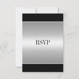 Tarjeta de respuesta RSVP negra plateada para todo