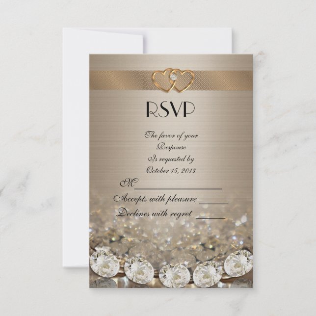 Tarjeta de respuesta RSVP oro y diamantes (Anverso)