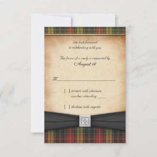 Tarjeta de respuesta RSVP para boda con tartán des