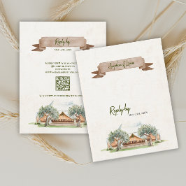 Tarjeta de respuesta RSVP para boda con tienda de