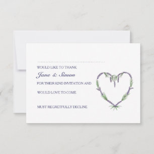 Tarjeta de respuesta RSVP para boda Corazón de Lav