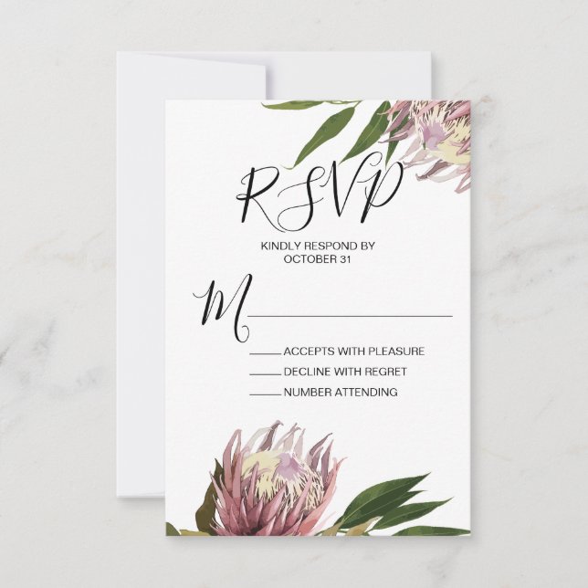 Tarjeta de respuesta RSVP para boda de Protea (Anverso)