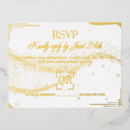 Tarjeta de respuesta RSVP para boda dorada elegant