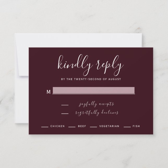 Tarjeta de respuesta RSVP para boda Modern Plum (Anverso)