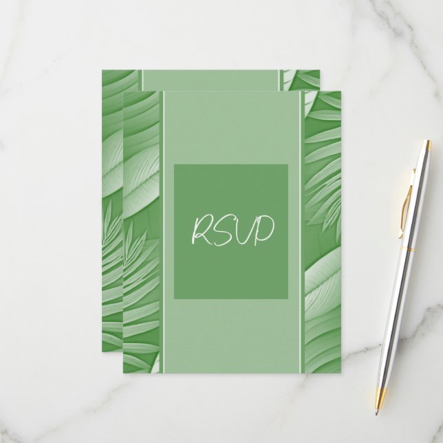Tarjeta de respuesta RSVP para boda temática verde (Anverso/Reverso In Situ)