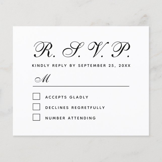 Tarjeta de respuesta RSVP para Bodas blancos y neg (Anverso)