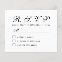 Tarjeta de respuesta RSVP para Bodas blancos y neg